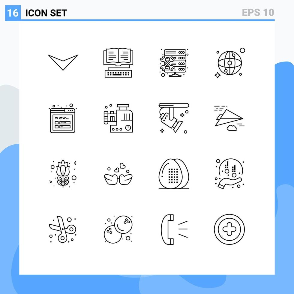Group of 16 Outlines Signs and Symbols for food mincer seo hosting mockup map Editable Vector Design Elements