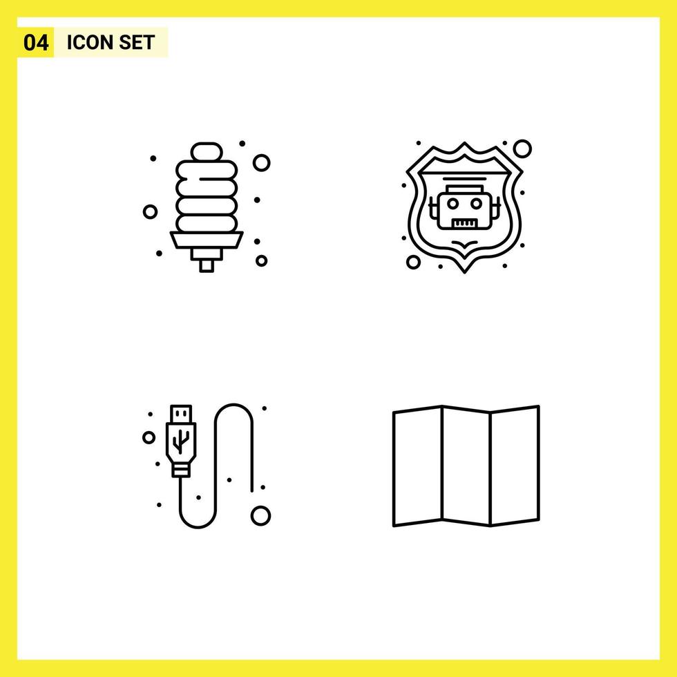 conjunto de 4 iconos de interfaz de usuario modernos símbolos signos para elementos de diseño vectorial editables de ubicación web de energía usb de bombilla vector