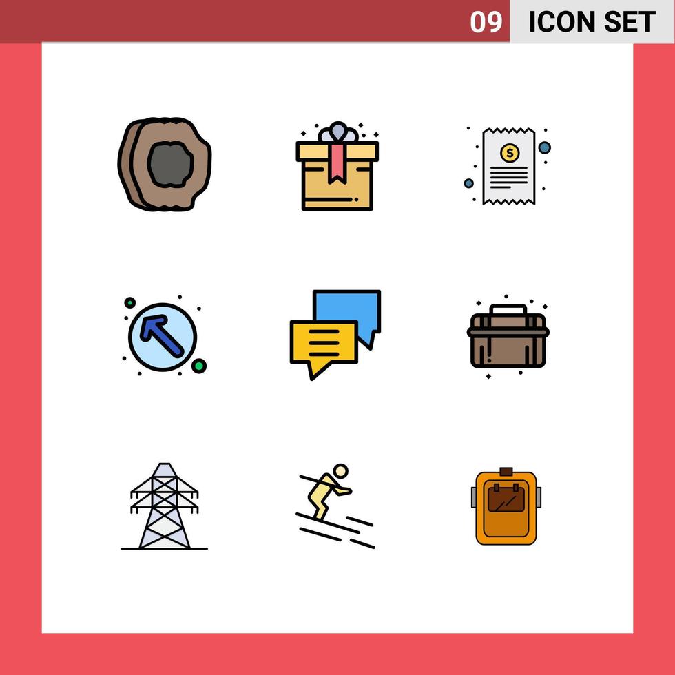 conjunto de 9 iconos de interfaz de usuario modernos signos de símbolos para chatear hacia arriba flecha de puntero de factura izquierda elementos de diseño vectorial editables vector