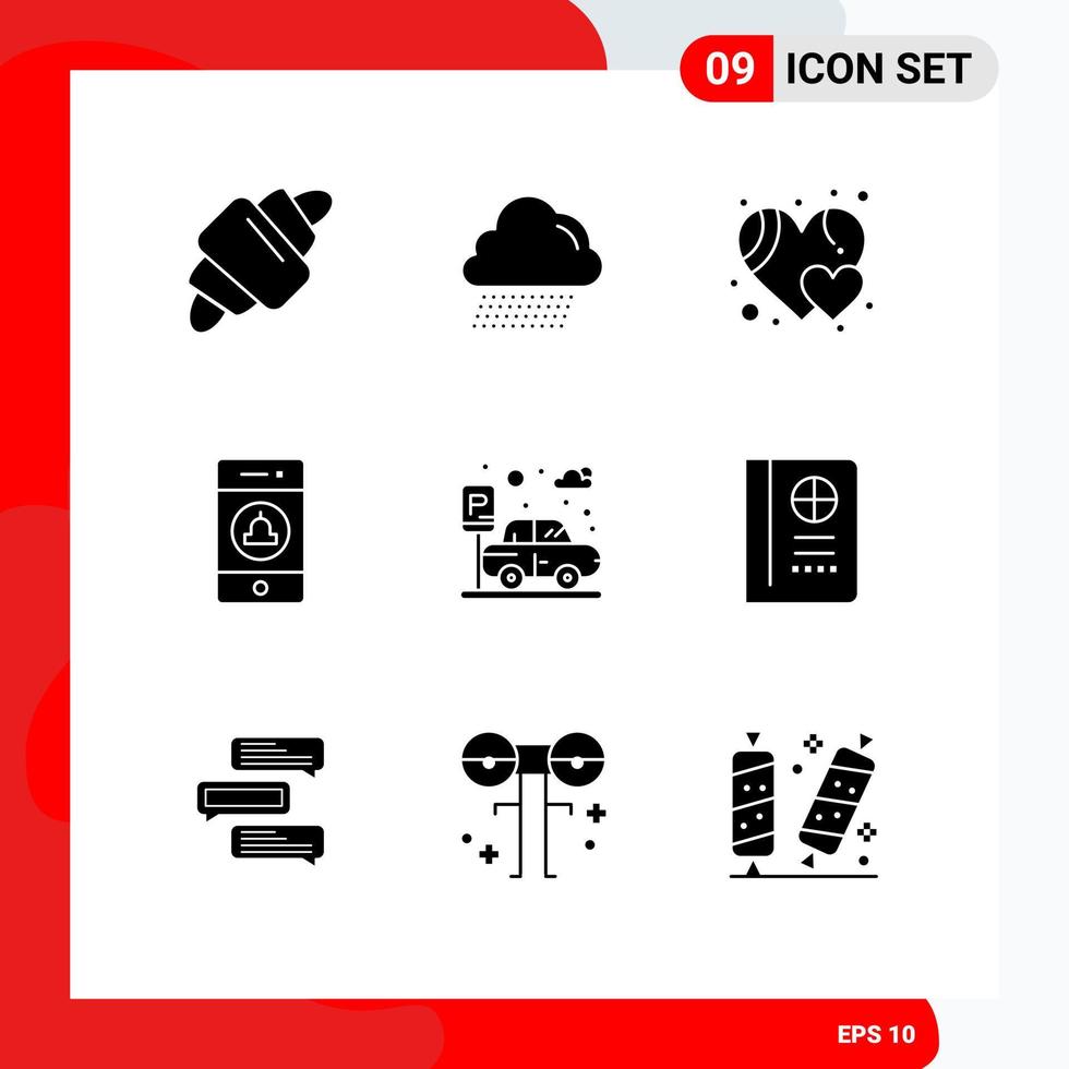 9 Creative Icons Modern Signs and Symbols of passport parking heart car warning Editable Vector Design Elements