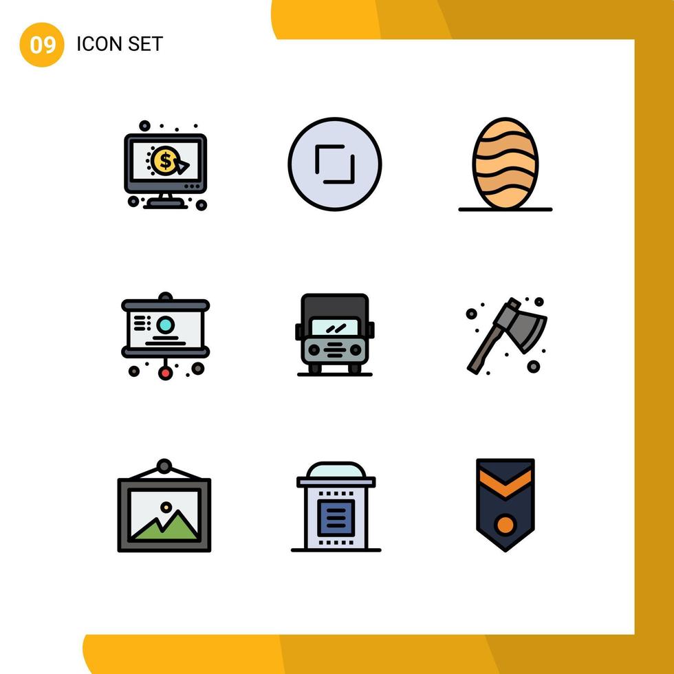 Set of 9 Commercial Filledline Flat Colors pack for truck auto baking presentation chart Editable Vector Design Elements