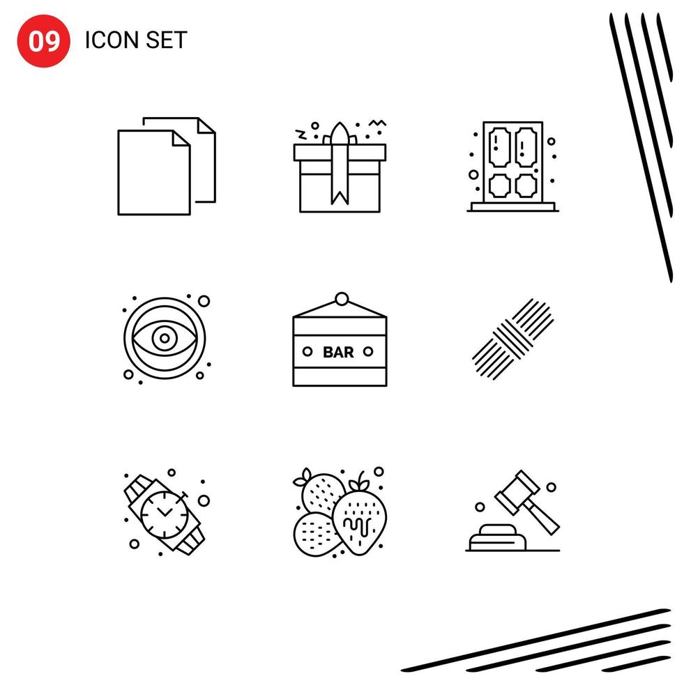 Universal Icon Symbols Group of 9 Modern Outlines of bar graphic birthday eye window Editable Vector Design Elements