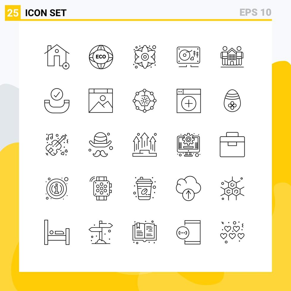 Set of 25 Modern UI Icons Symbols Signs for wedding love world music flowers Editable Vector Design Elements