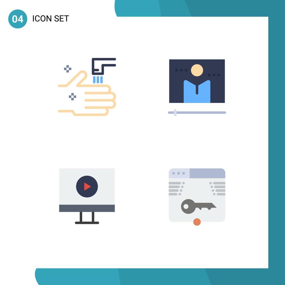 paquete de 4 iconos planos creativos de la pestaña de visualización del baño elementos de diseño vectorial editables de video multimedia vector