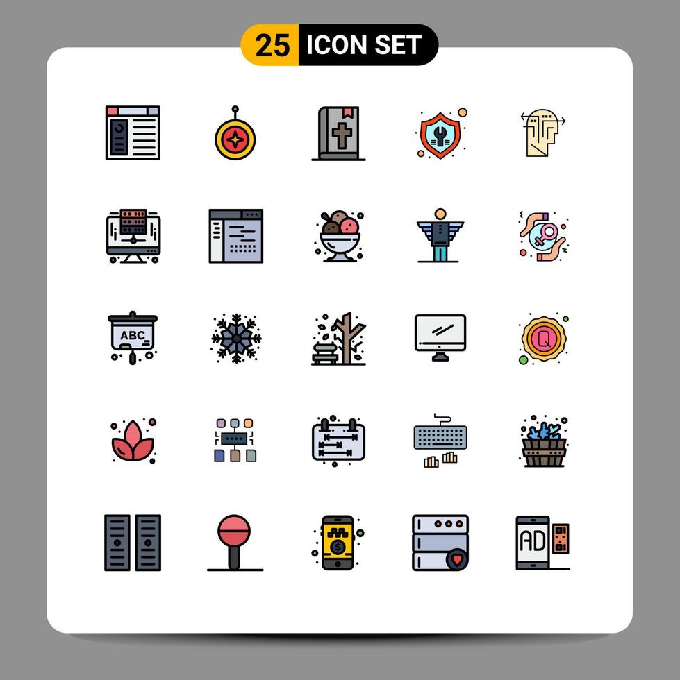 25 Universal Filled line Flat Colors Set for Web and Mobile Applications insurance tools honor settings thanksgiving Editable Vector Design Elements