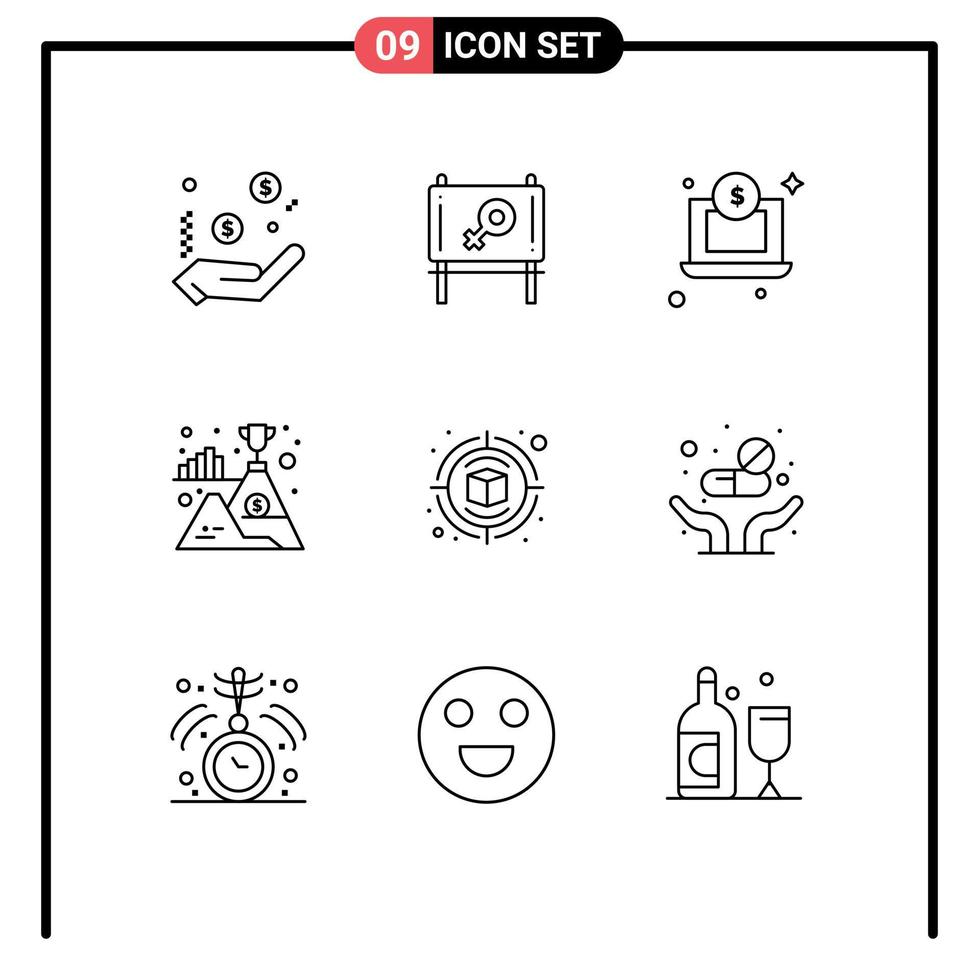 Group of 9 Outlines Signs and Symbols for thinking creative dollar campaign success Editable Vector Design Elements