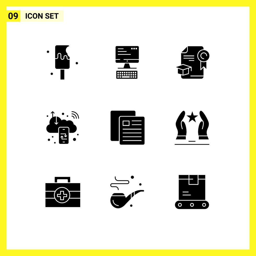 Pack of 9 creative Solid Glyphs of education c digital cap computing business Editable Vector Design Elements