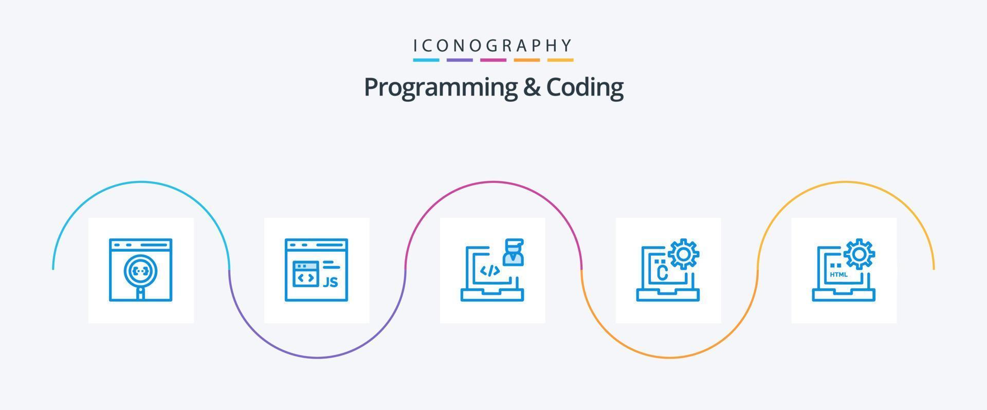 Programming And Coding Blue 5 Icon Pack Including coding. c. development. programmer. development vector