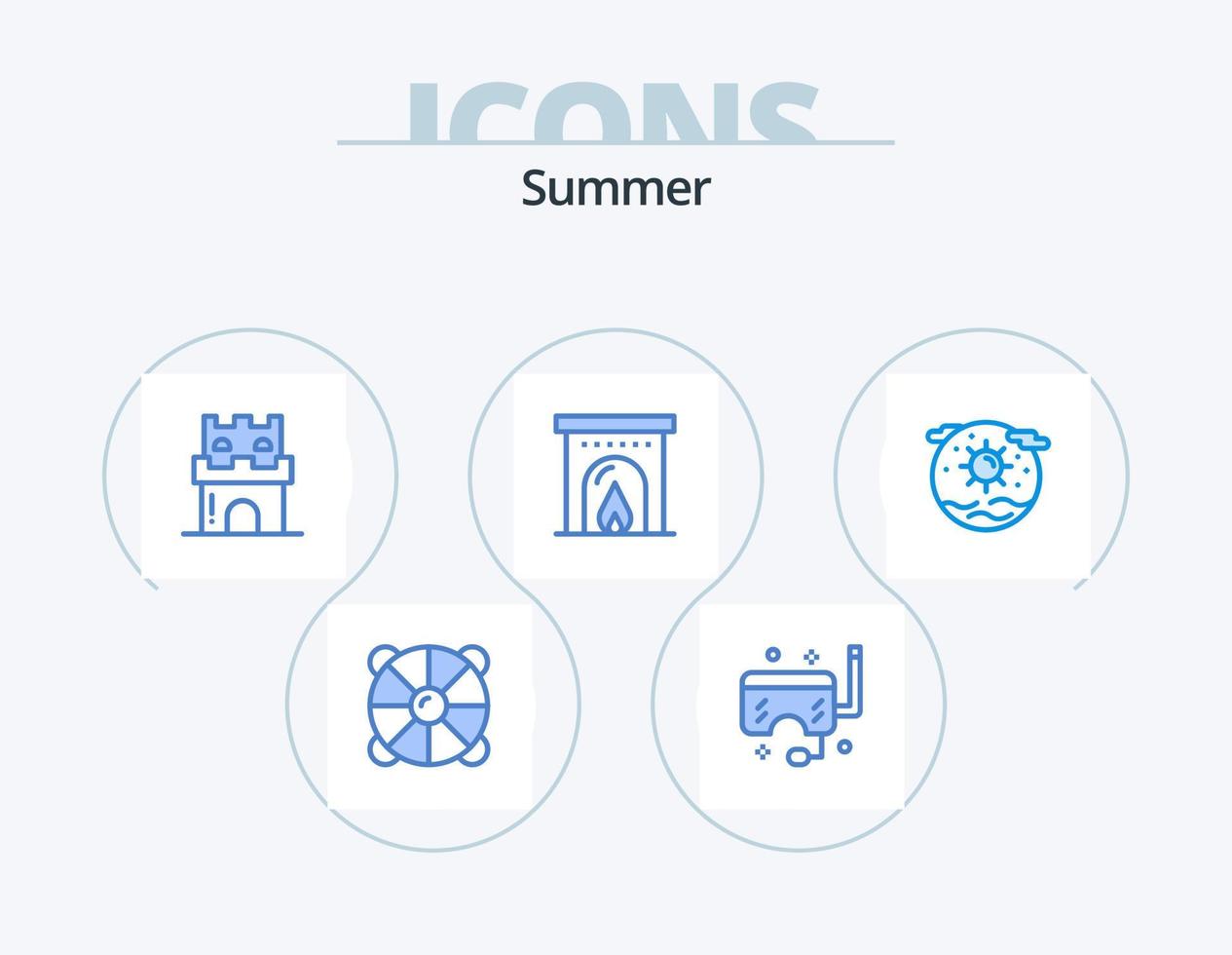 paquete de iconos azul de verano 5 diseño de iconos. viajar. hotel. mar. castillo de arena. vacaciones vector