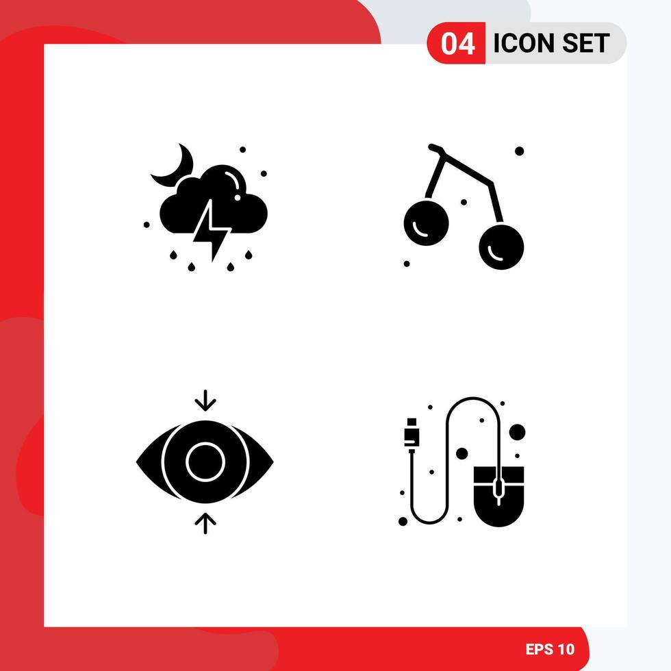 4 User Interface Solid Glyph Pack of modern Signs and Symbols of storm focus cloud fruit computer Editable Vector Design Elements