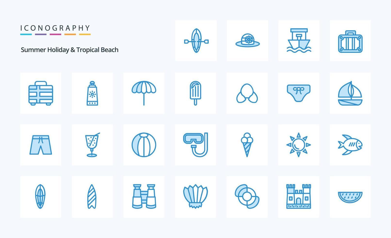 paquete de 25 iconos de playa azul vector