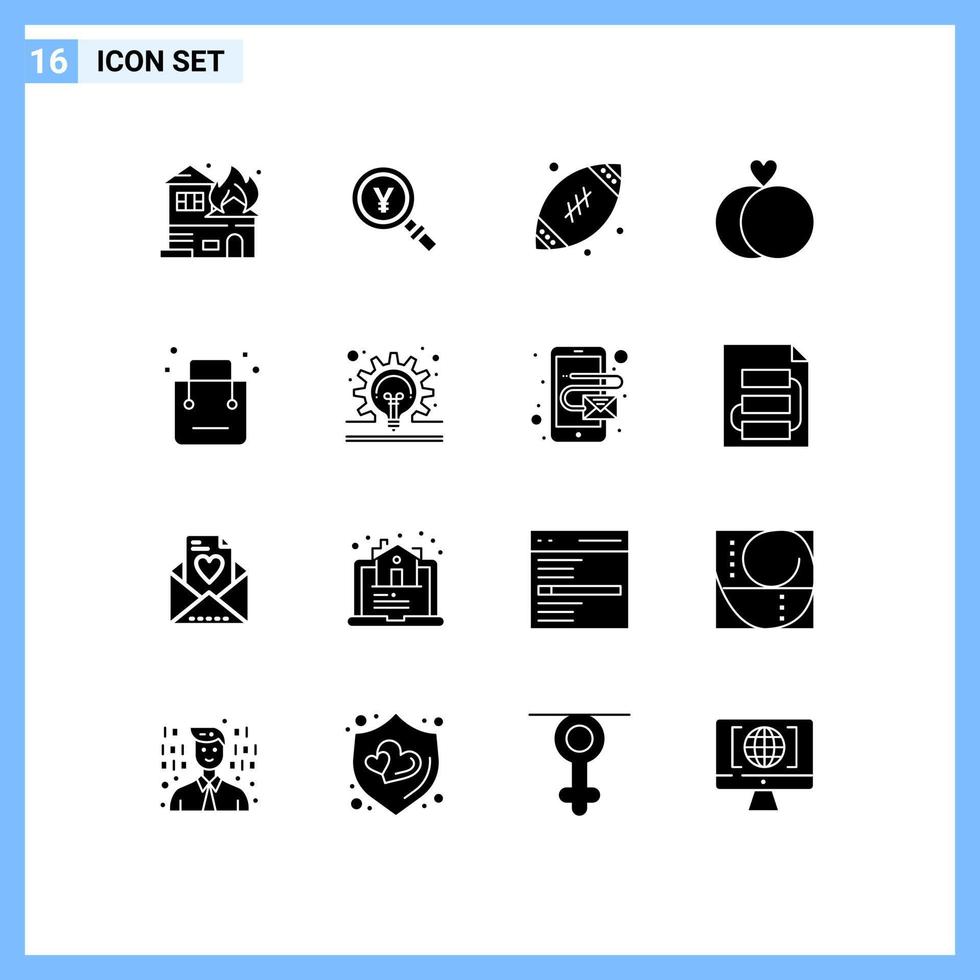 Solid Glyph Pack of 16 Universal Symbols of cart wedding find rings football Editable Vector Design Elements
