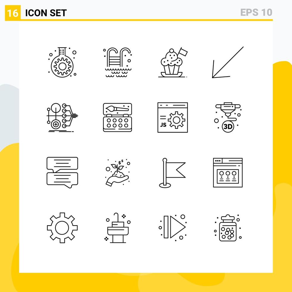 Mobile Interface Outline Set of 16 Pictograms of money monetization chef hat left arrow Editable Vector Design Elements