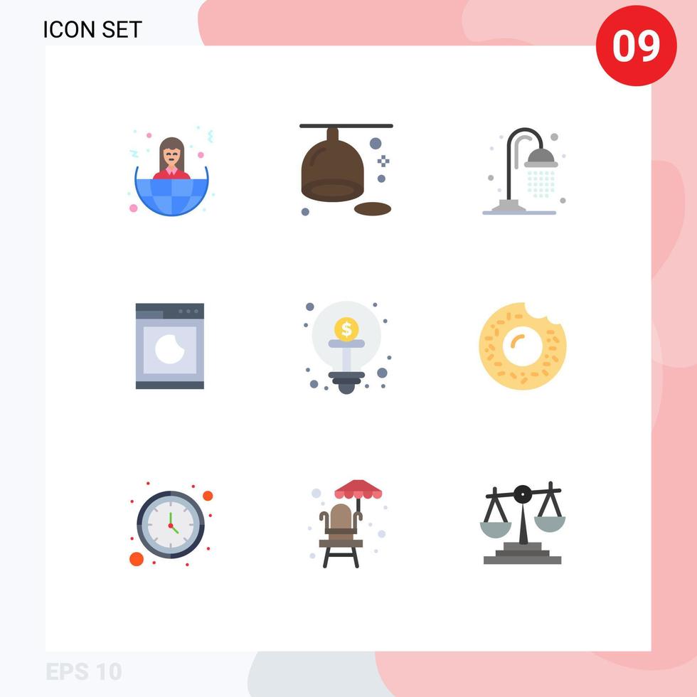 Flat Color Pack of 9 Universal Symbols of finance business water clean machine Editable Vector Design Elements