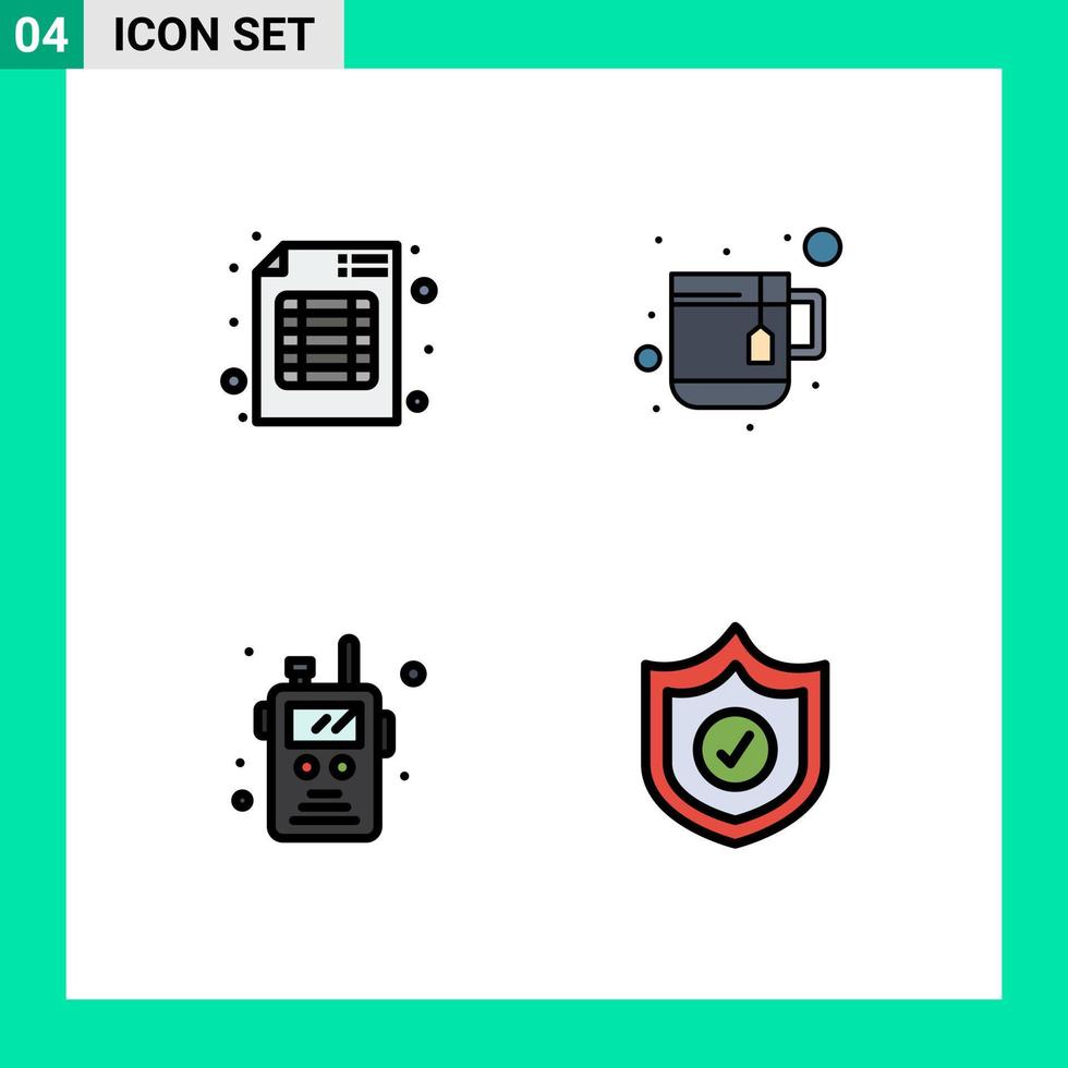 Set of 4 Modern UI Icons Symbols Signs for audit walkie talkie business tea protection Editable Vector Design Elements