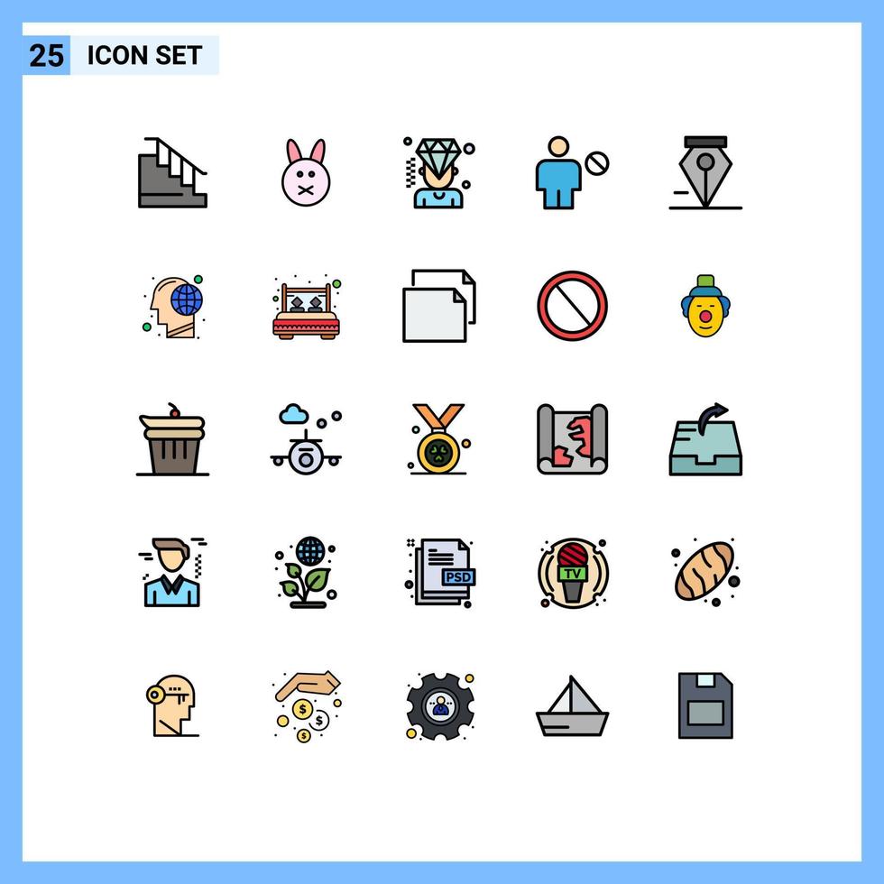 25 Universal Filled line Flat Colors Set for Web and Mobile Applications delete human man denied blocked Editable Vector Design Elements