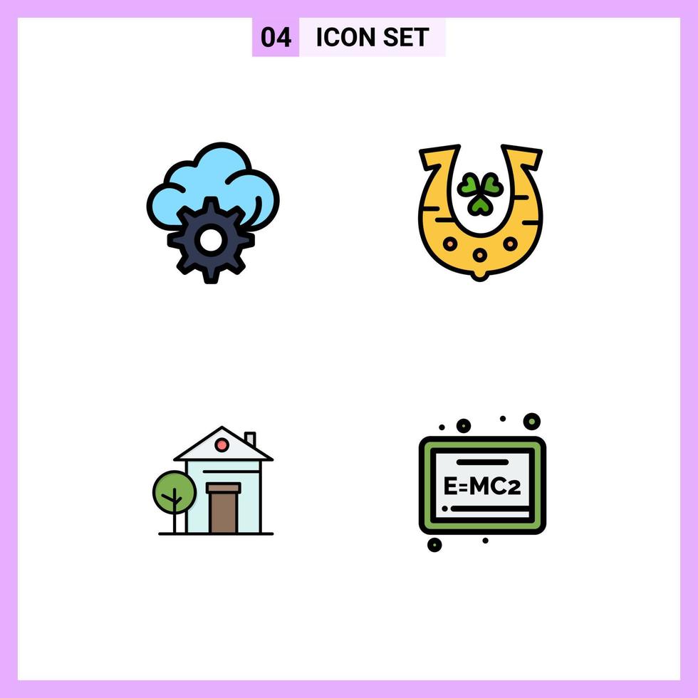 Universal Icon Symbols Group of 4 Modern Filledline Flat Colors of cloud house clover luck board Editable Vector Design Elements