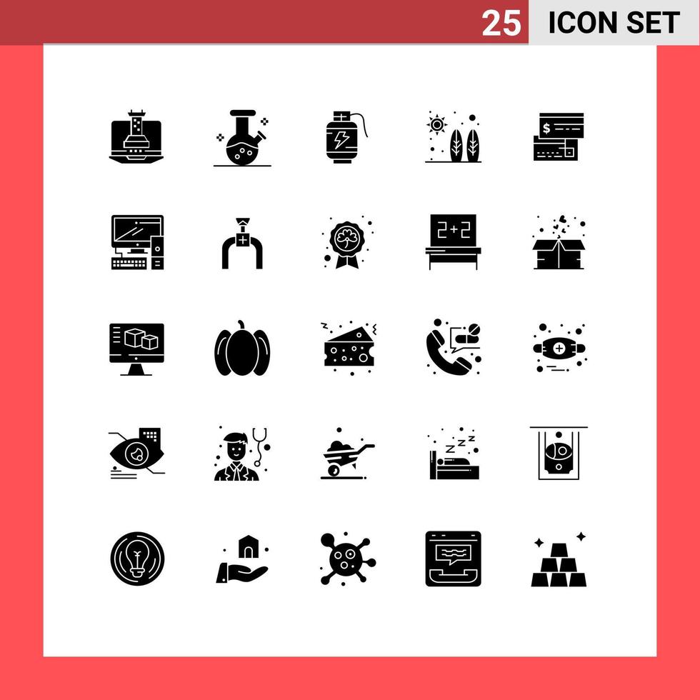 Pack of 25 Modern Solid Glyphs Signs and Symbols for Web Print Media such as credit direct payment battery wave adrenaline Editable Vector Design Elements