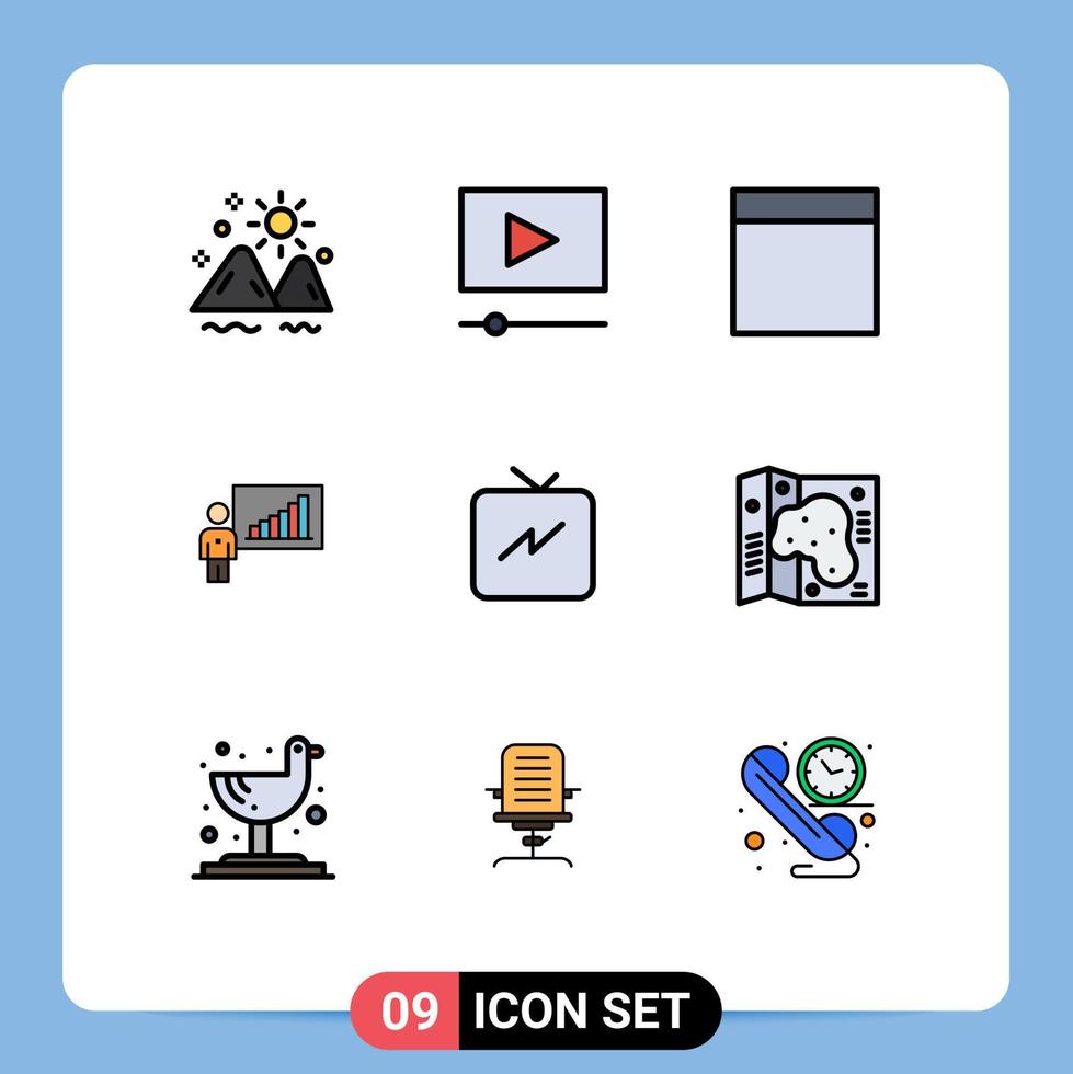 Mobile Interface Filledline Flat Color Set of 9 Pictograms of refresh twitter grid success chart Editable Vector Design Elements