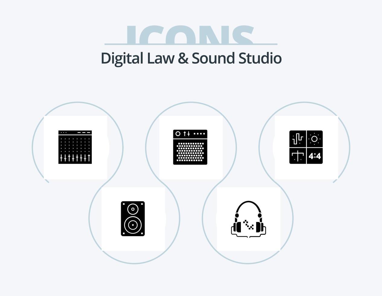 Digital Law And Sound Studio Glyph Icon Pack 5 Icon Design. multimedia. audio. handfree. amplifier. hardware vector