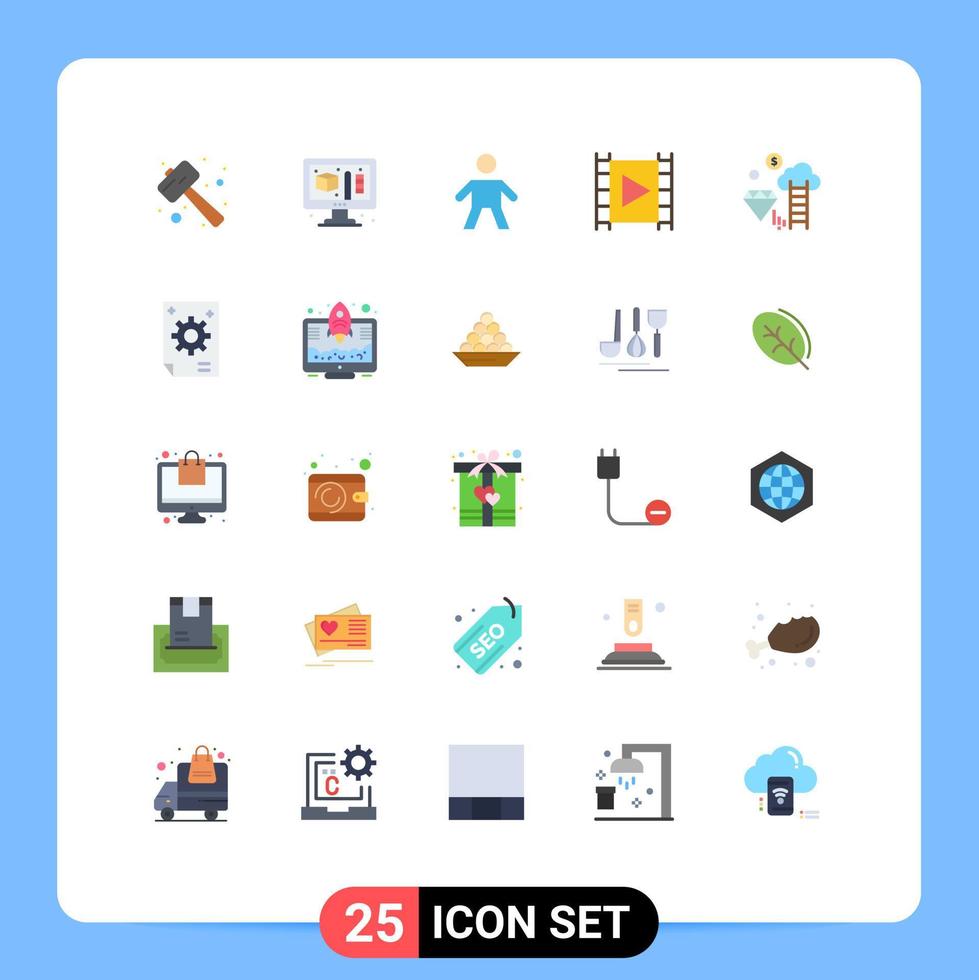 Mobile Interface Flat Color Set of 25 Pictograms of cloud stream child player media player Editable Vector Design Elements