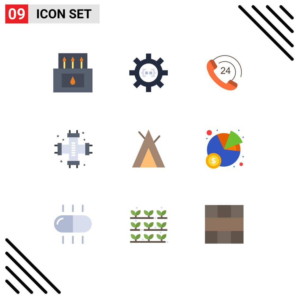 Pack of 9 Modern Flat Colors Signs and Symbols for Web Print Media such as system plumber process pipes support Editable Vector Design Elements