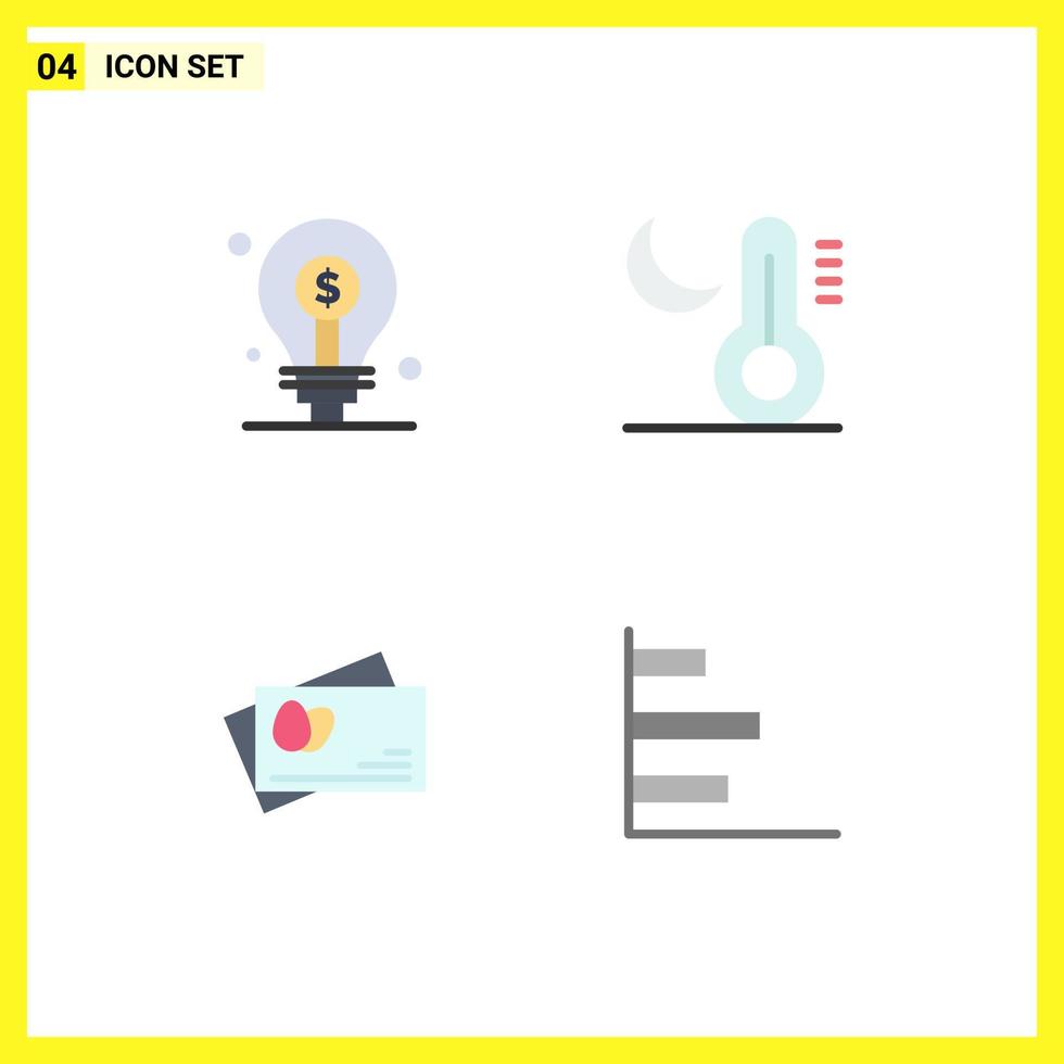 4 Thematic Vector Flat Icons and Editable Symbols of bulb passport investing moon easter Editable Vector Design Elements