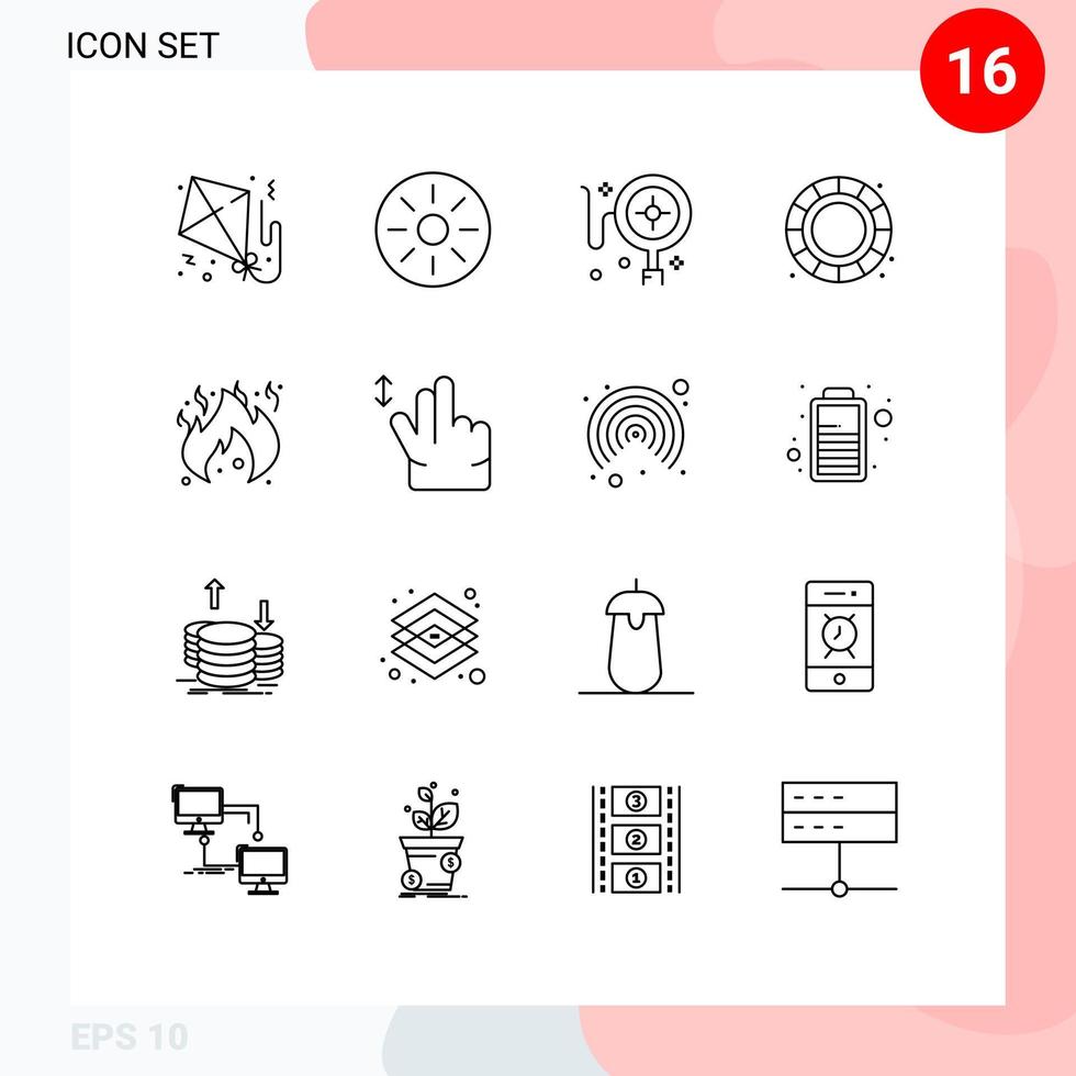 Group of 16 Outlines Signs and Symbols for gesture fire tracking danger creative Editable Vector Design Elements