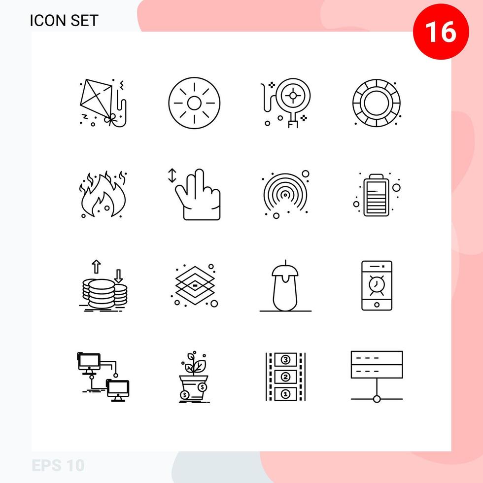 grupo de 16 esboza signos y símbolos para elementos de diseño de vectores editables creativos de peligro de seguimiento de incendios gestuales