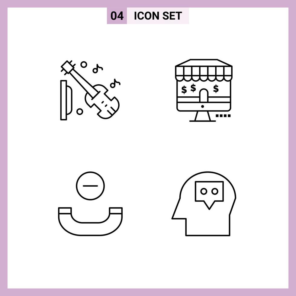 4 Universal Line Signs Symbols of guitar hang up violin shop idea Editable Vector Design Elements