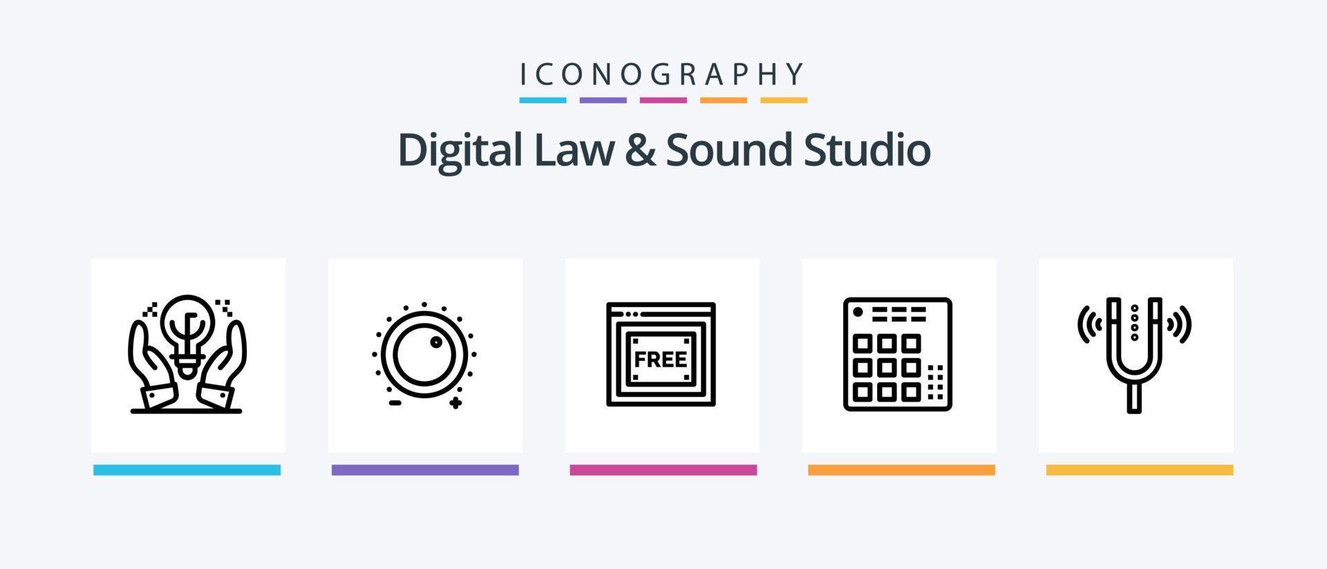 Digital Law And Sound Studio Line 5 Icon Pack Including mixer. controller. reel. control. recording. Creative Icons Design vector