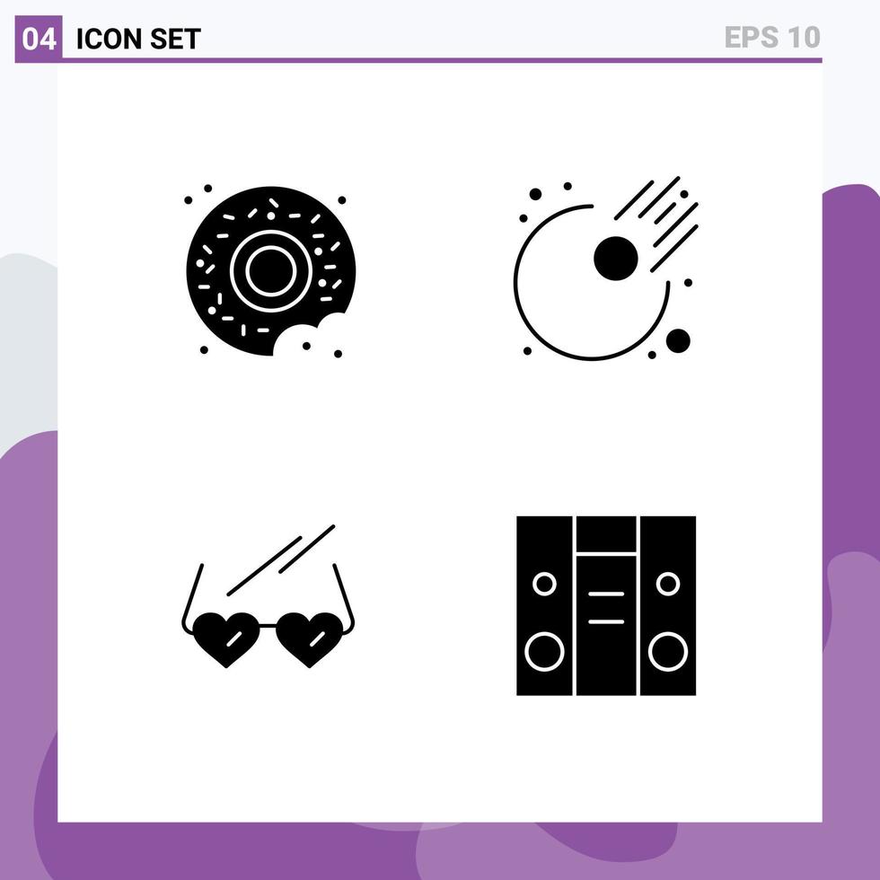 conjunto de 4 iconos modernos de la interfaz de usuario signos de símbolos para los elementos de diseño vectorial editables del centro de las gafas de asteroides de boda donut vector