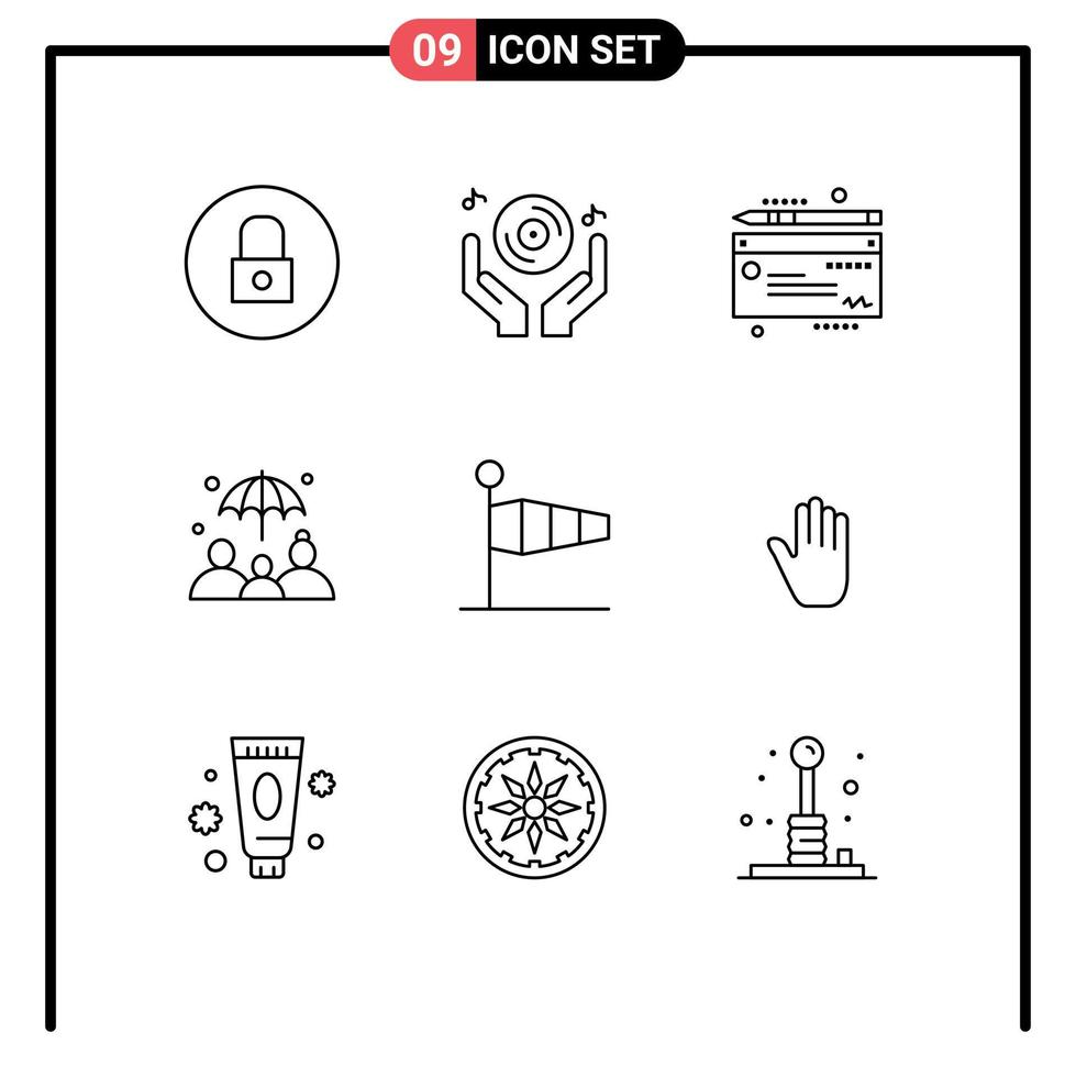 Set of 9 Modern UI Icons Symbols Signs for flag air party life insurance insurance Editable Vector Design Elements