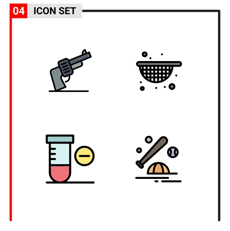 Pictogram Set of 4 Simple Filledline Flat Colors of gun space american food ball Editable Vector Design Elements