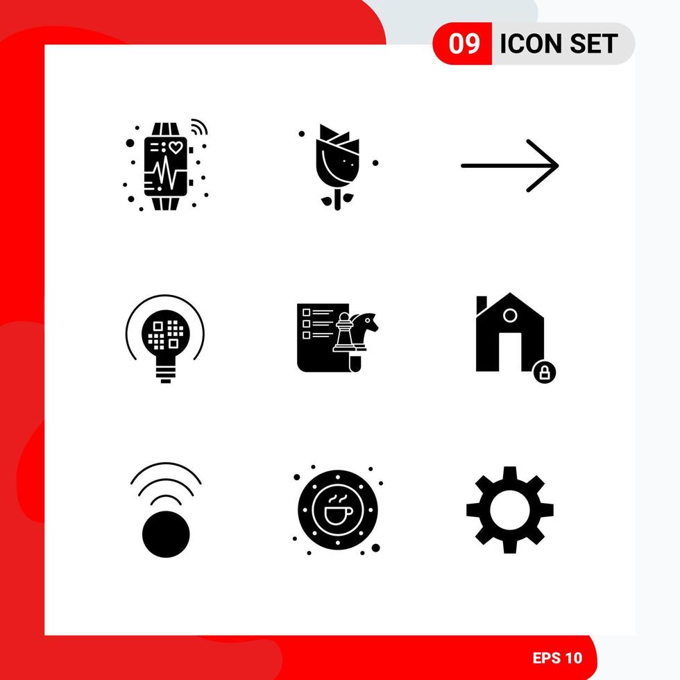 9 User Interface Solid Glyph Pack of modern Signs and Symbols of planning business arrow chess light Editable Vector Design Elements