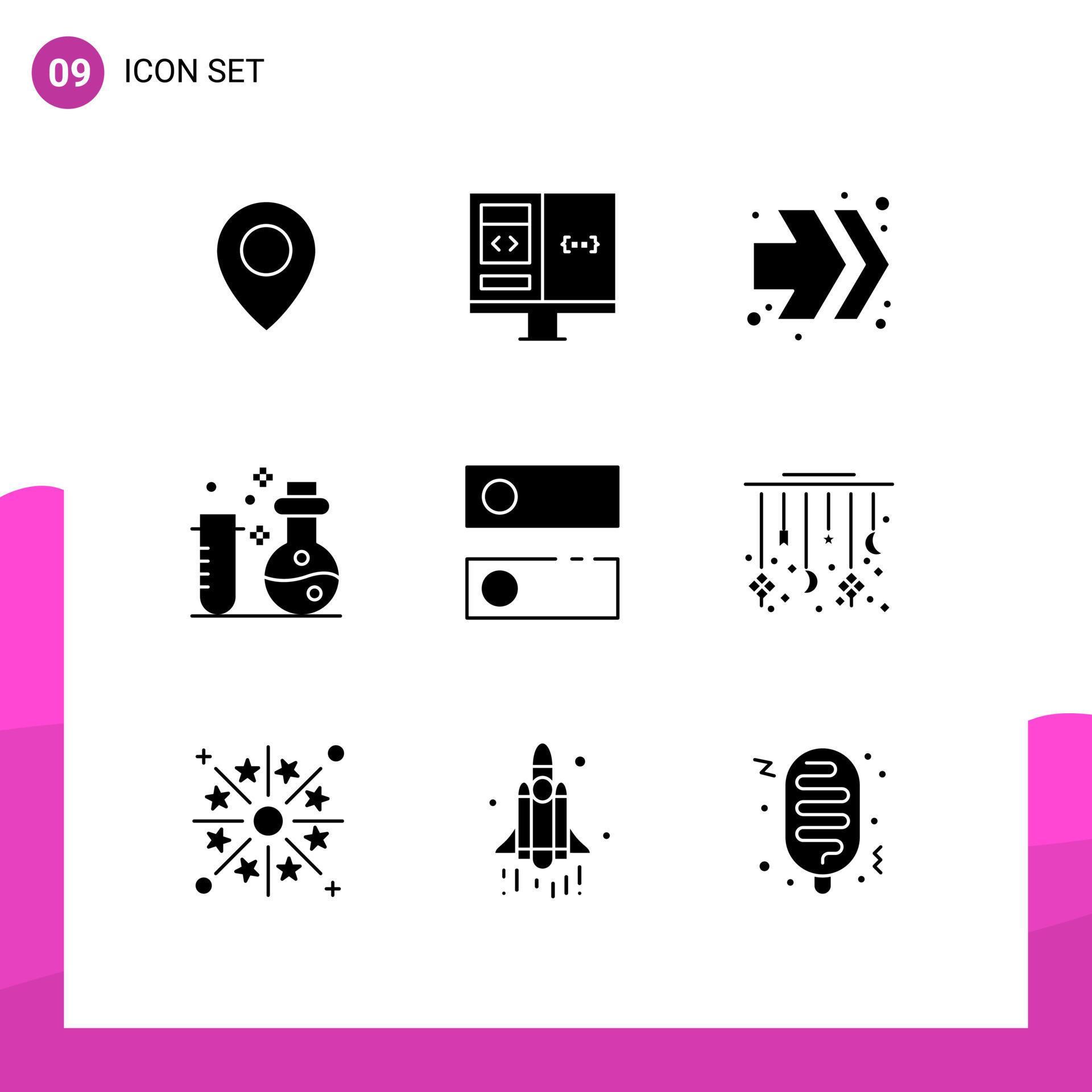 Mobile Interface Solid Glyph Set of 9 Pictograms of system dns arrows science flasks Editable