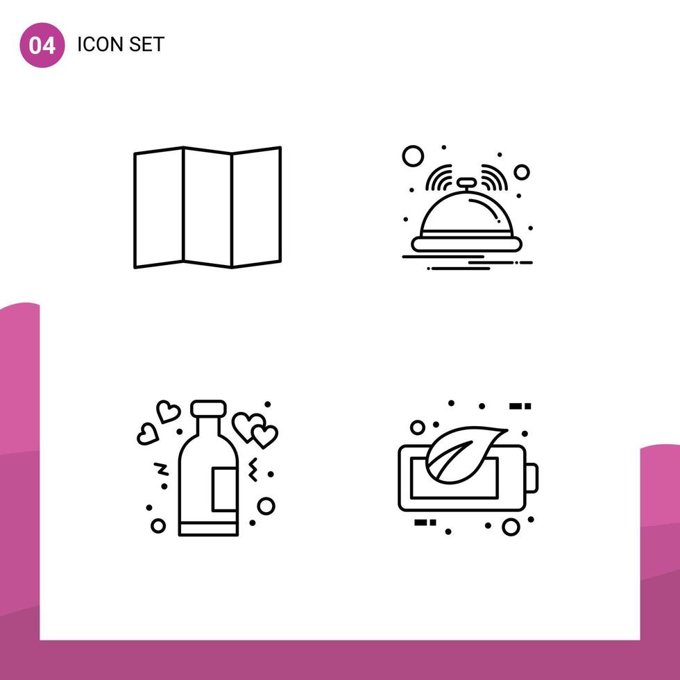 Stock Vector Icon Pack of 4 Line Signs and Symbols for location romance hotel bottle eco Editable Vector Design Elements