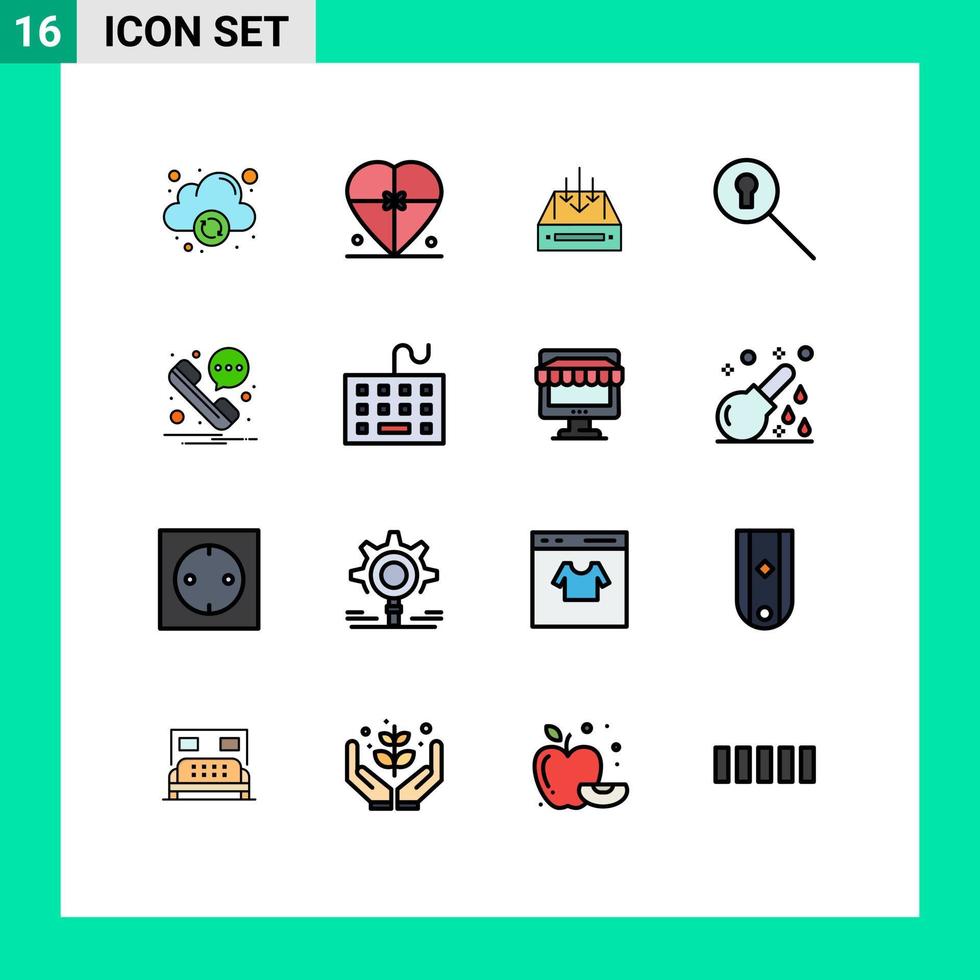 Group of 16 Modern Flat Color Filled Lines Set for message search inbox keyhole delivery Editable Creative Vector Design Elements