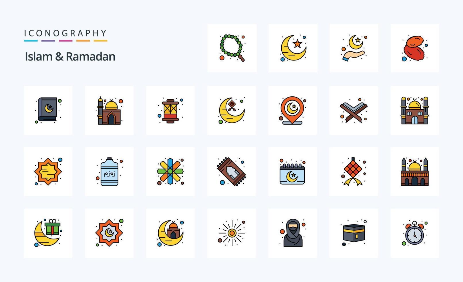 paquete de iconos de estilo lleno de línea de 25 islam y ramadán vector