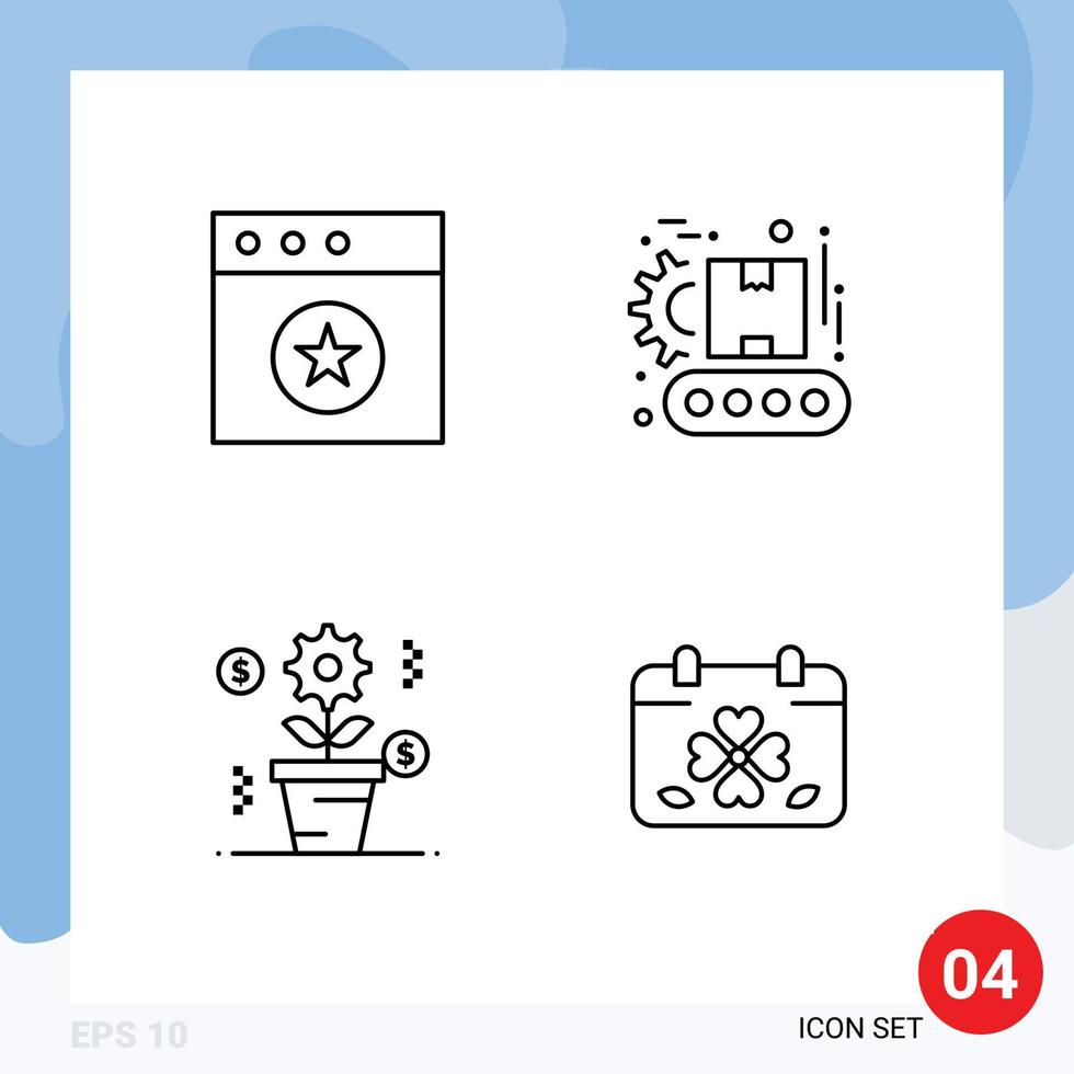 Line Pack of 4 Universal Symbols of app education conveyor product calendar Editable Vector Design Elements