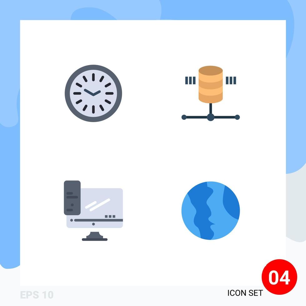 Mobile Interface Flat Icon Set of 4 Pictograms of clock device computing web hosting server Editable Vector Design Elements