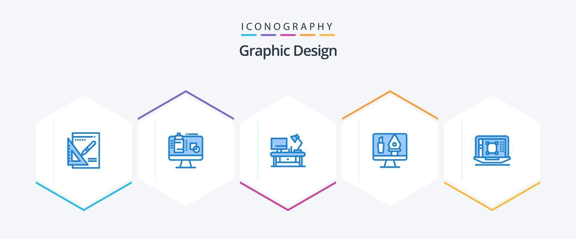 Graphic Design 25 Blue icon pack including decrease. computer. table lamp. crop. tools vector