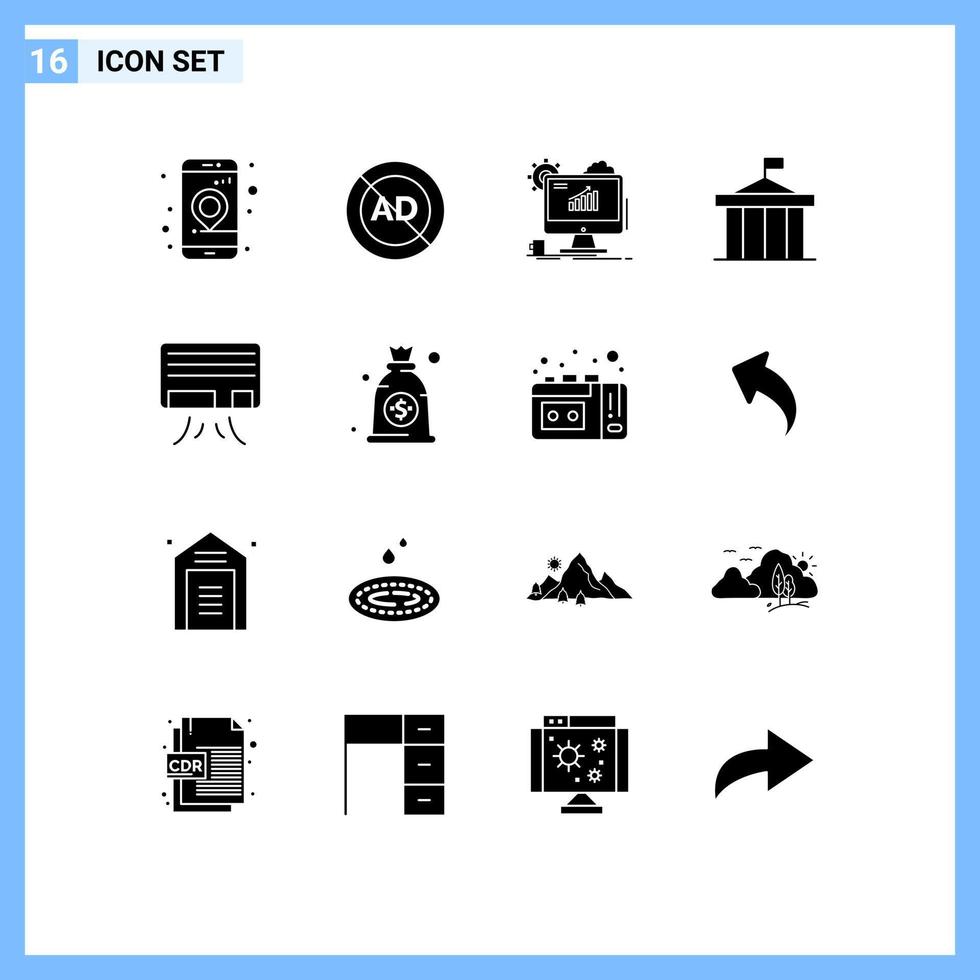 Pictogram Set of 16 Simple Solid Glyphs of court citadel block acropolis web Editable Vector Design Elements