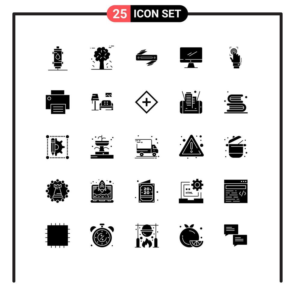 Solid Glyph Pack of 25 Universal Symbols of device computer canada blade razor Editable Vector Design Elements