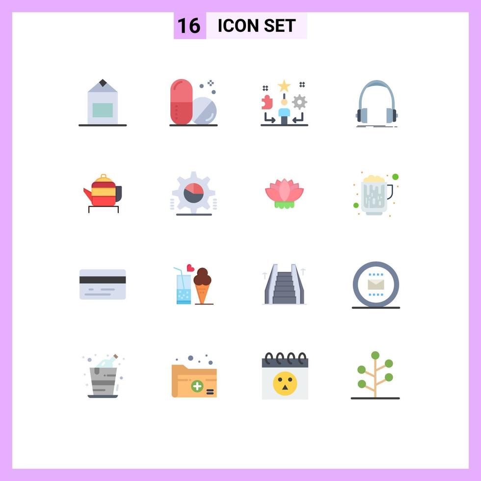 16 User Interface Flat Color Pack of modern Signs and Symbols of teapot studio talent monitor headphone Editable Pack of Creative Vector Design Elements