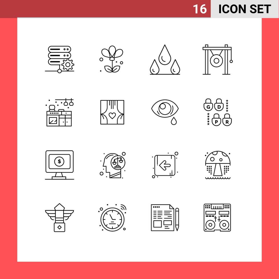 Universal Icon Symbols Group of 16 Modern Outlines of living sound drops music gong Editable Vector Design Elements