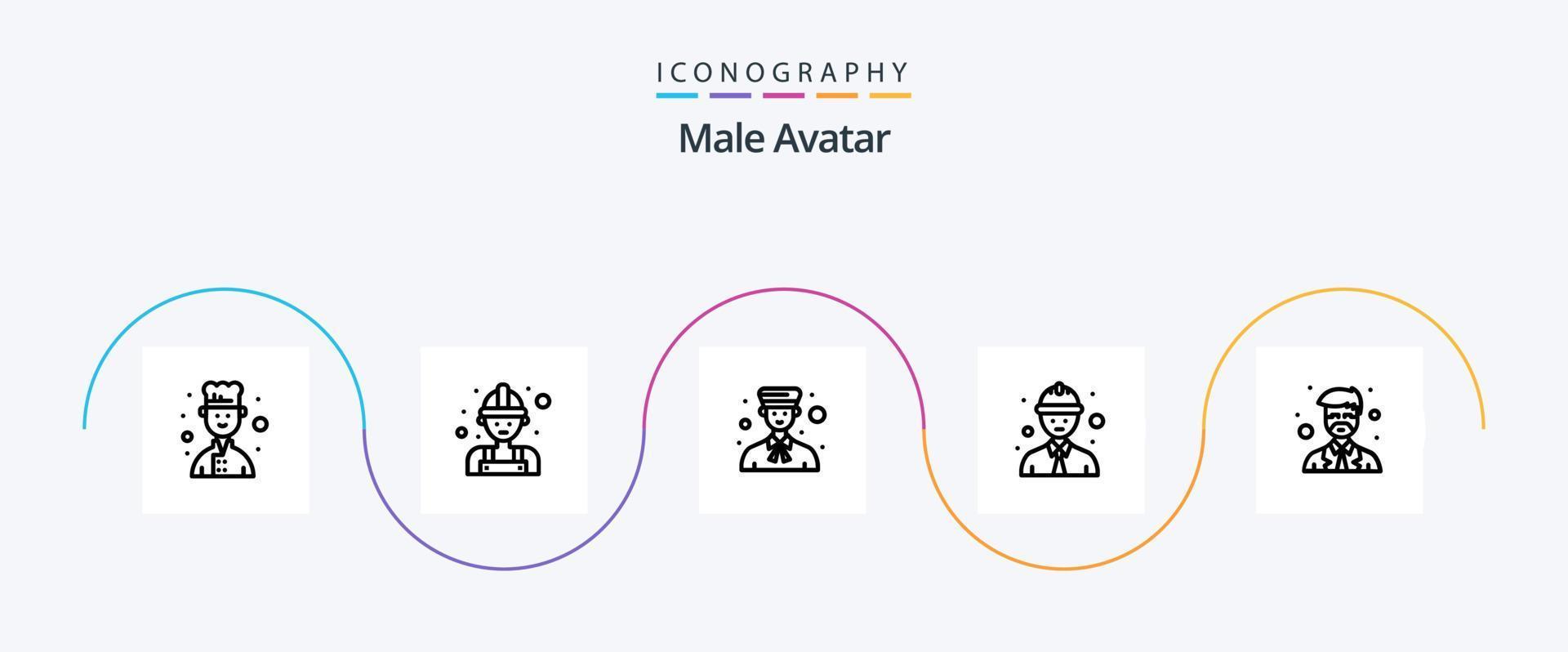 Male Avatar Line 5 Icon Pack Including professor. instructor. bell. worker. line worker vector