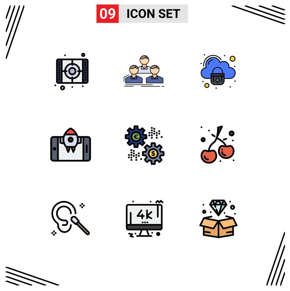 conjunto de 9 iconos modernos de la interfaz de usuario símbolos signos para el equipo de cohetes de interés elementos de diseño de vectores editables seguros móviles