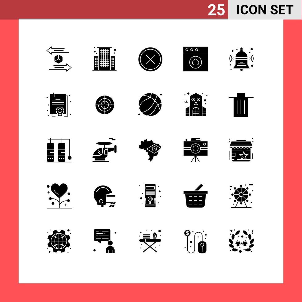 Modern Set of 25 Solid Glyphs Pictograph of school mac circle cloud remove Editable Vector Design Elements