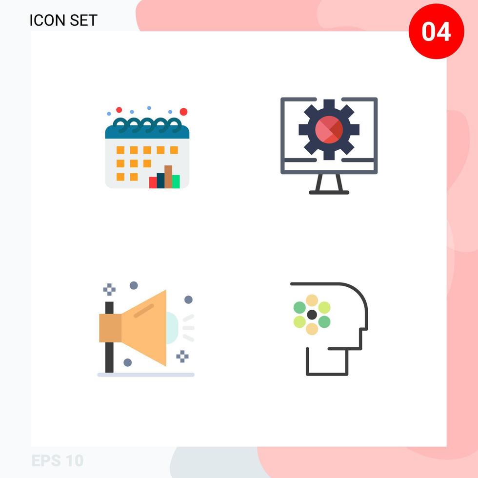 Set of 4 Commercial Flat Icons pack for calendar marketing graph online seo Editable Vector Design Elements